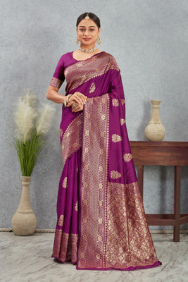 SATVASHIV Self Design Kanjivaram Silk Blend Saree(Purple)