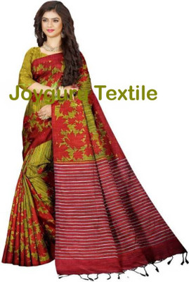 Joyguru Textile Printed Handloom Cotton Blend Saree(Light Green)