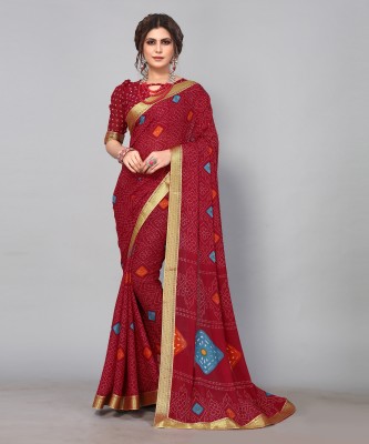 YASHIKA Printed Bollywood Georgette, Lace Saree(Maroon)