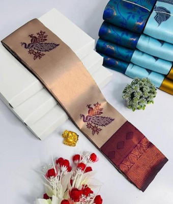 PARAMPARA CREATION Woven Kanjivaram Pure Silk Saree(Cream)