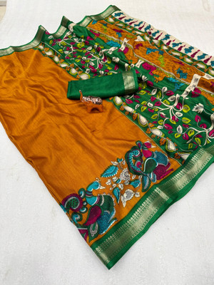 SDGRATITUDE Floral Print, Paisley, Printed, Woven, Embellished Daily Wear Cotton Blend, Viscose Rayon Saree(Yellow)