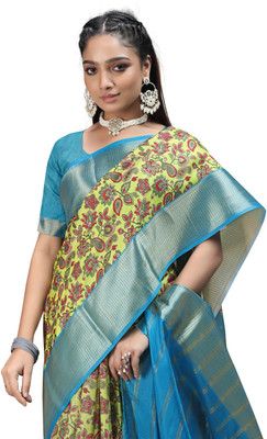 PremVastra Digital Print Kalamkari Crepe Saree(Green)