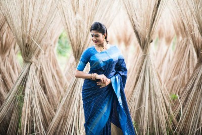 V V FASHION Woven Banarasi Pure Silk Saree(Dark Blue)