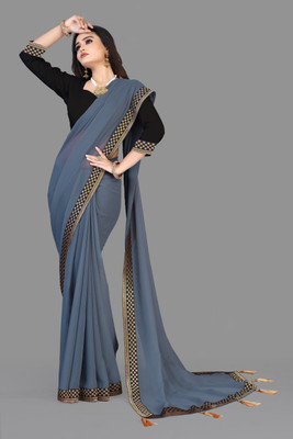 Noorev Creation Solid/Plain Bollywood Net Saree(Grey)