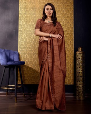 Divastri Embellished, Solid/Plain, Self Design Bollywood Tussar Silk, Silk Blend Saree(Brown)