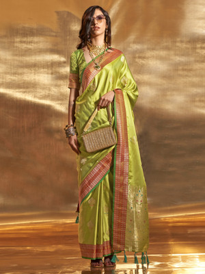Divastri Woven Bollywood Satin, Silk Blend Saree(Light Green)