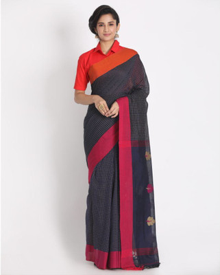 angoshobha Woven Handloom Pure Cotton Saree(Blue)