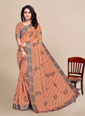 RekhaManiyar Printed, Striped Bollywood Chiffon Saree(Pink)