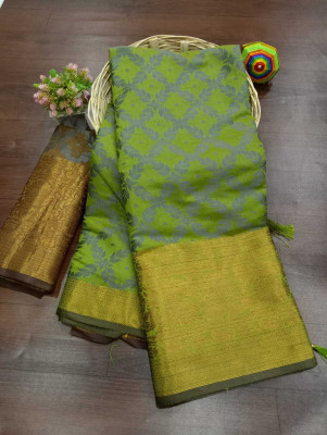 SIYADECOR Self Design Kanjivaram Pure Cotton, Jacquard Saree(Green)