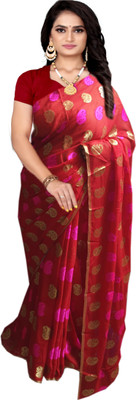 HouseOfCommon Printed Bollywood Viscose Rayon, Georgette Saree(Red)