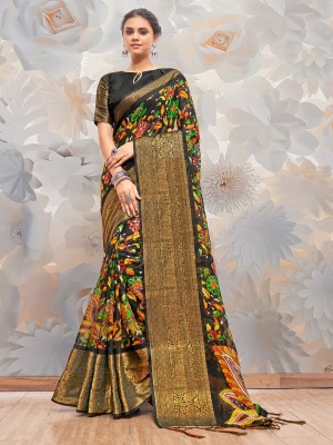 ANOUK Printed Banarasi Cotton Blend Saree(Black)