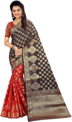 Hinayat Fashion Woven Banarasi Cotton Silk Saree(Black)