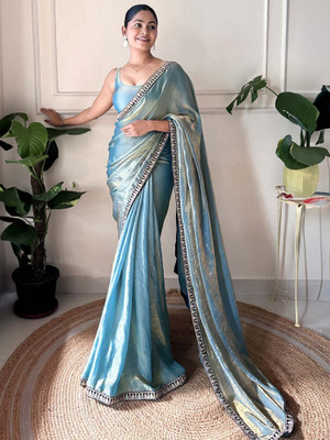 Divastri Solid/Plain Bollywood Silk Blend Saree(Blue)