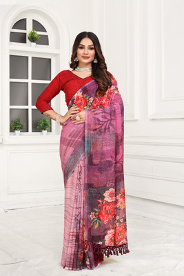 Mugdarra Floral Print Bollywood Georgette Saree(Pink)
