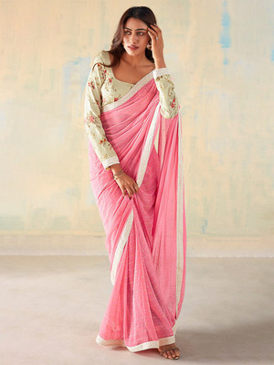 BLEESBURY Dyed Bollywood Georgette Saree(Pink)