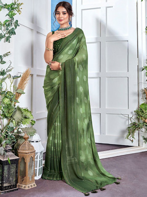 ANOUK Printed Bollywood Georgette Saree(Green)