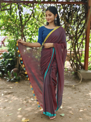 SG's Collection Woven, Solid/Plain Handloom Pure Cotton Saree(Multicolor)