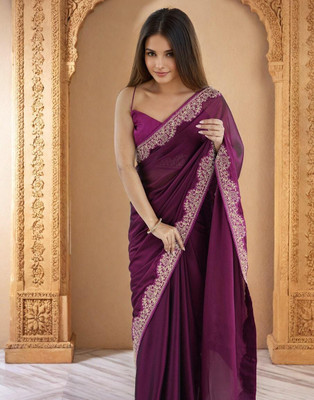 Dwarros Solid/Plain Bollywood Silk Blend Saree(Maroon)