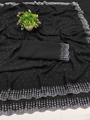 For And Ever Solid/Plain Bollywood Georgette Saree(Black)