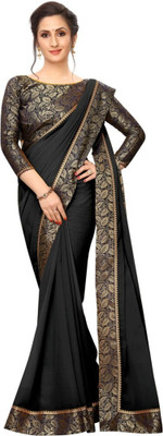 FIERTE Solid/Plain Bollywood Georgette Saree(Black)