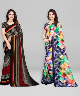 Leelavati Printed Daily Wear Georgette Saree(Pack of 2, Grey, Beige)