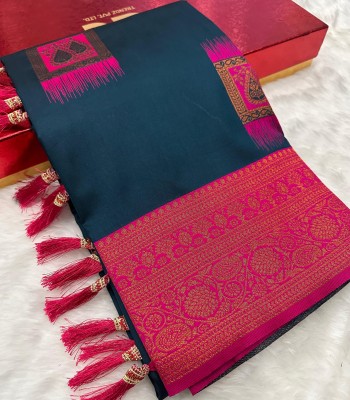 DRAVYA WOMEN Printed Banarasi Jacquard, Pure Silk Saree(Multicolor)