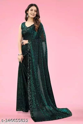 Vragi Floral Print Bollywood Georgette Saree(Green)