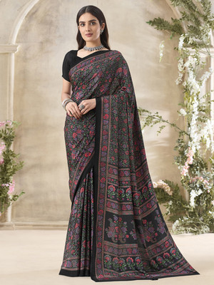 Sareemall Printed Daily Wear Crepe Saree(Black)