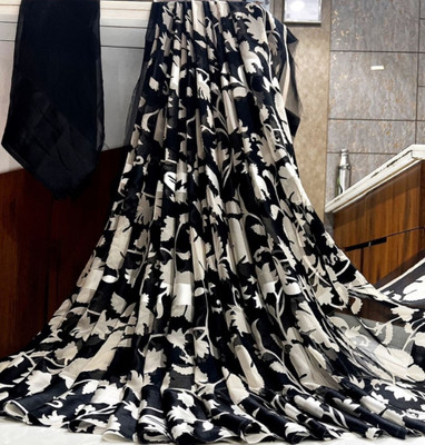 Bombey Velvat Fab Printed, Solid/Plain Ikkat Mulmul, Chiffon Saree(Black)