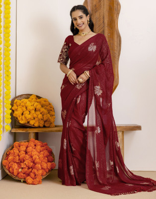 all about you Printed Daily Wear Georgette Saree(Maroon)