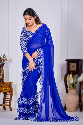 Harani Printed, Geometric Print Bollywood Georgette Saree(Blue)