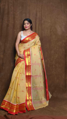 SUDIPTO SAREE HUB Printed Tant Handloom Pure Cotton Saree(Cream)