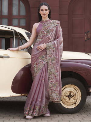Tikhi Imli Embroidered Bollywood Satin Saree(Pink)