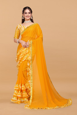chigs fastion Self Design Bollywood Georgette Saree(Yellow)