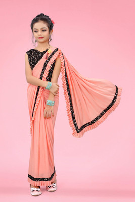 VRAJTEX FAB Embellished Bollywood Lycra Blend Saree(Orange)
