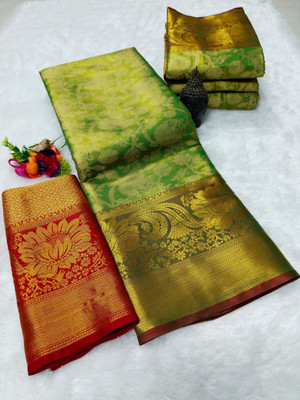 HouseOfCommon Woven Dharmavaram Art Silk, Pure Silk Saree(Green)