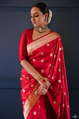 Aquiliq Printed Kanjivaram Raw Silk Saree(Gold)
