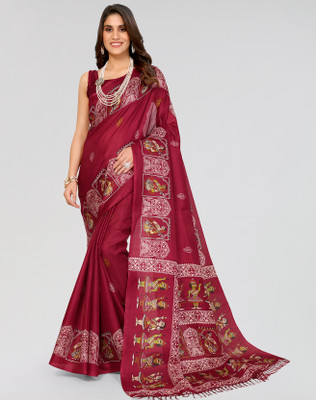 ANIRAV Printed Bollywood Art Silk Saree(Maroon)
