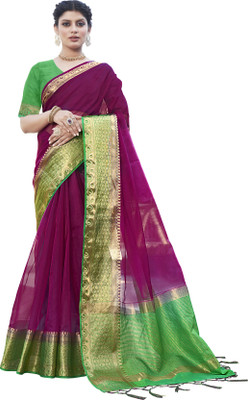 Aarunika SST Solid/Plain, Woven Bollywood Organza Saree(Magenta)
