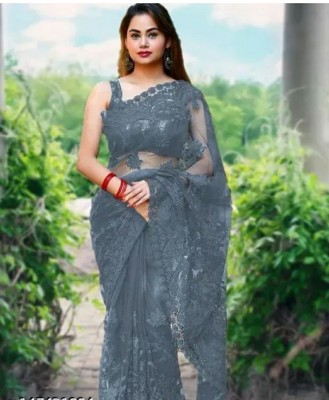 NIYANTAKSH Embroidered Bollywood Net Saree(Grey)