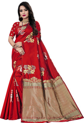ZAKHRO Self Design Chanderi Cotton Silk Saree(Red)