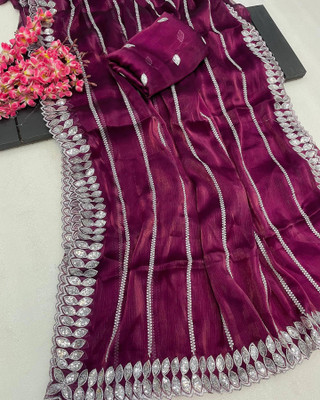RK Creation Embroidered Garad Silk Blend Saree(Purple)
