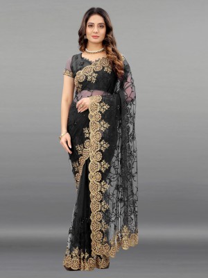 NIVLTA DESIGNER Self Design, Embroidered Bollywood Net Saree(Black)