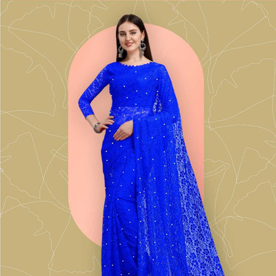 NORAFLEX Self Design Bollywood Net Saree(Blue)