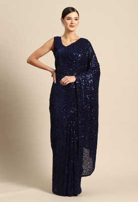 DIVINE INTERNATIONAL TRADING CO Embellished, Embroidered Bollywood Georgette Saree(Blue)