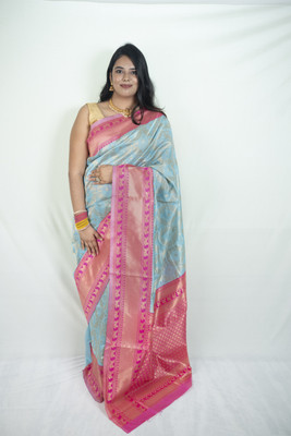 SnehaFashion Creation Woven Banarasi Silk Blend Saree(Blue)