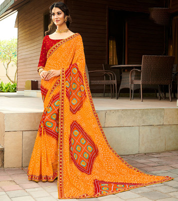 Laxmipati sarees Geometric Print Daily Wear Chiffon Saree(Mustard)