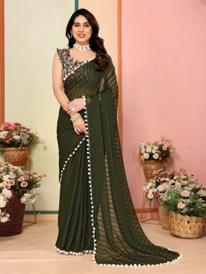 APERA Self Design Bollywood Georgette Saree(Green)