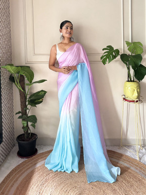 Tasrika Dyed, Ombre Saree with Attached Blouse Silk Blend Saree(Pink, Blue)