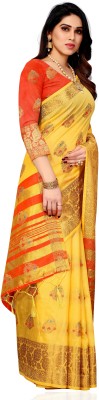 VAKHARIYAFAB Woven Kanjivaram Cotton Silk, Pure Silk Saree(Yellow)